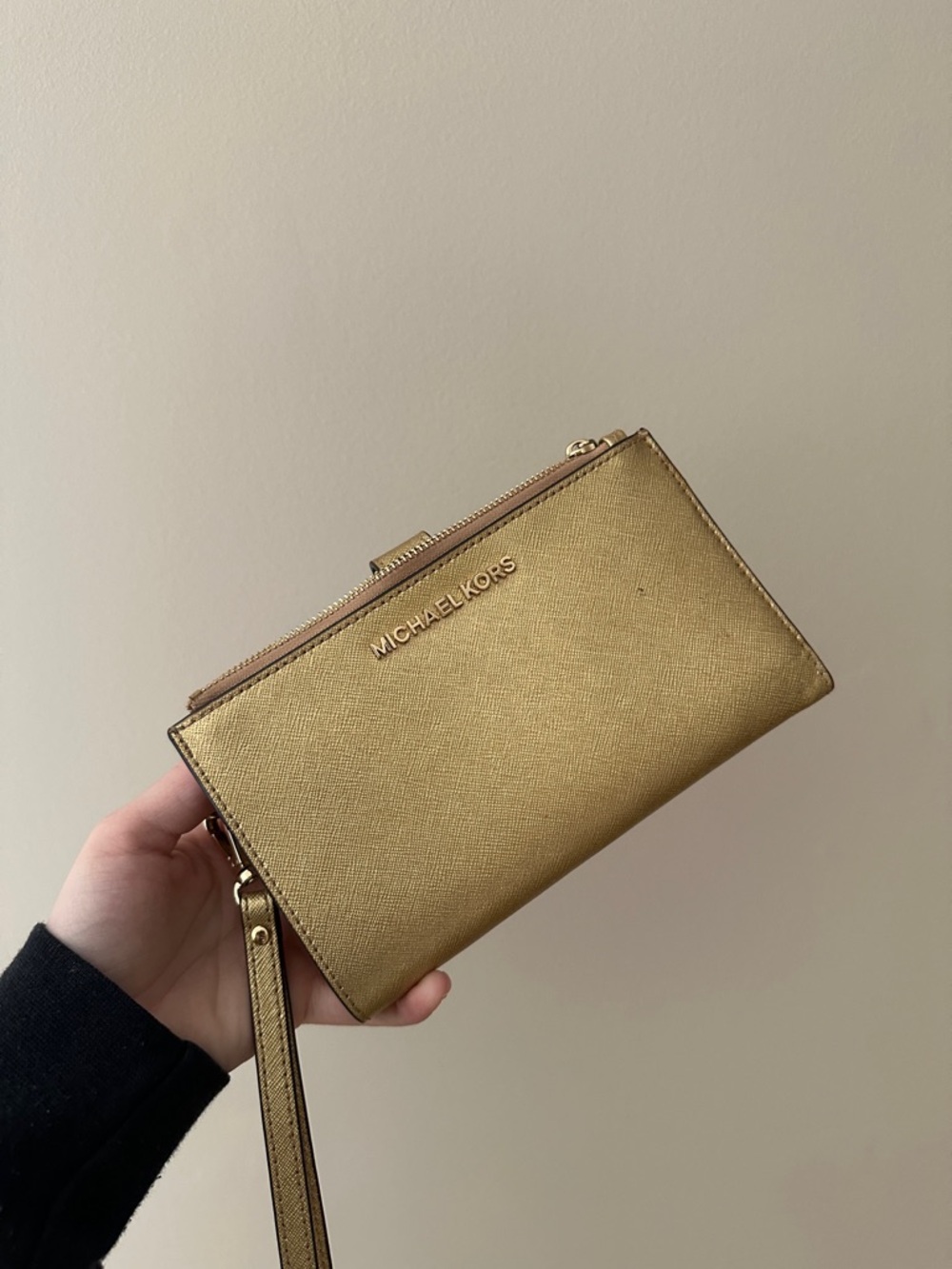 Michael Kors Metallic Gold Saffiano Wristlet Clutch
